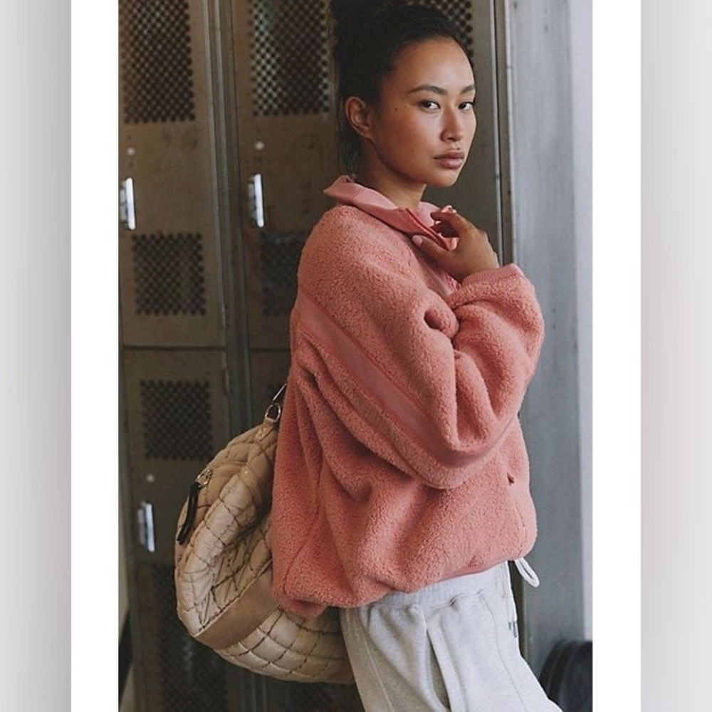 Free People Ready Set Rib Fleece Pullover Frosted Peach XS